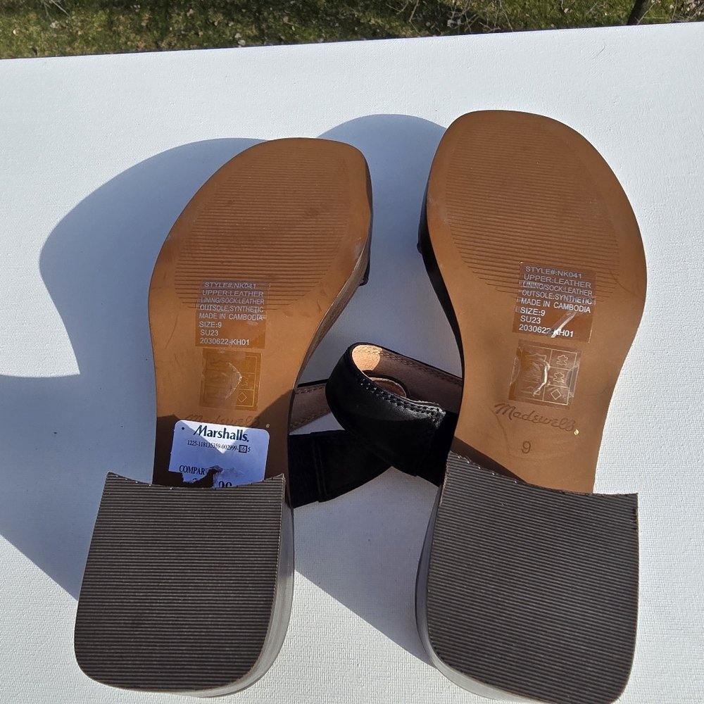 NWT Madewell The Saige Women's Sandals Sz 9 Leather Black Block Heels Slip On - Picture 10 of 14